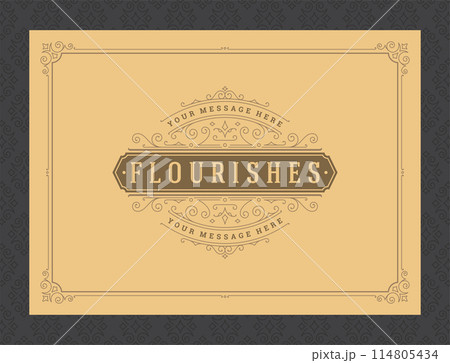 Vintage ornament greeting card calligraphic ornate swirls and vignettes frame design vector template 114805434