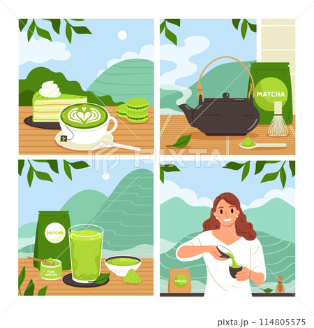 Matcha tea illustrations in flat design 114805575