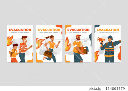 Evacuation hand drawn cartoon card set 114805579