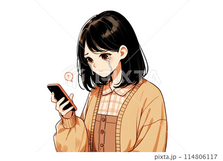スマホを見て泣く女性のイラスト素材 [114806117] - PIXTA