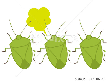 集まったカメムシが匂いを出すイメージのベクターイラスト 114806142