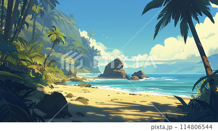 ヤシの木がある海岸　AI画像 114806544
