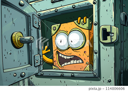 scared safe as a anthropomorphic funny cartoon caricature character scared safe as a anthropomorphic funny cartoon caricature character 114806606