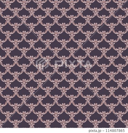 Hand drawn watercolor vintage ornament seamless pattern. Baroque illustration isolated on dark background. Can be used for textile, fabric and other printed products. 114807865