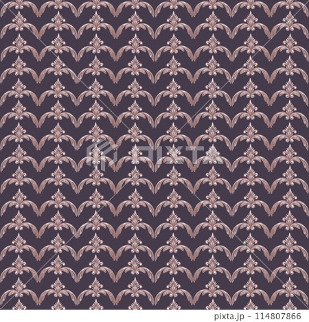 Hand drawn watercolor vintage ornament seamless pattern. Baroque illustration isolated on brown background. Can be used for textile, fabric and other printed products. 114807866