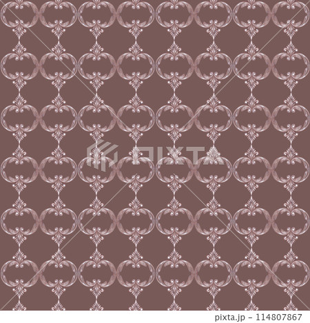 Hand drawn watercolor vintage ornament seamless pattern. Baroque illustration isolated on brown background. Can be used for textile, fabric and other printed products. 114807867
