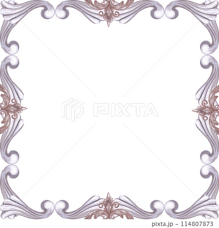 Hand drawn watercolor vintage ornament frame border. Baroque illustration isolated on white background. Can be used for cards, label and other printed products. 114807873