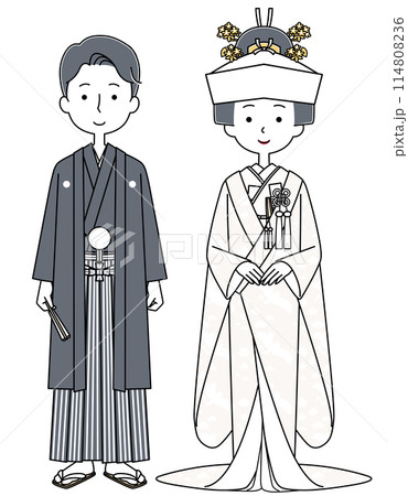 紋付袴 白無垢 新郎新婦のイラスト 紋付袴 白無垢 新郎新婦のイラスト 114808236