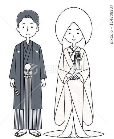 紋付袴　白無垢　新郎新婦のイラスト 114808237