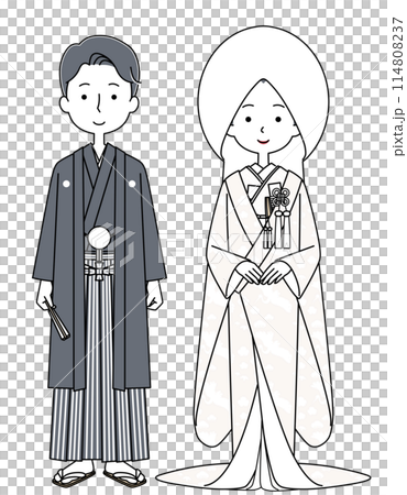 紋付袴　白無垢　新郎新婦のイラスト 114808237