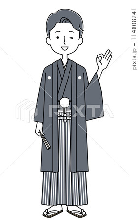 紋付袴を着た若い男性のイラスト 紋付袴を着た若い男性のイラスト 114808241