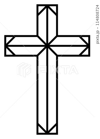 Cross of christian crucifix. Simple logo icon of christian Symbol of church of Jesus. Vector sign of catholic, religious and orthodox faith art deco 114808724