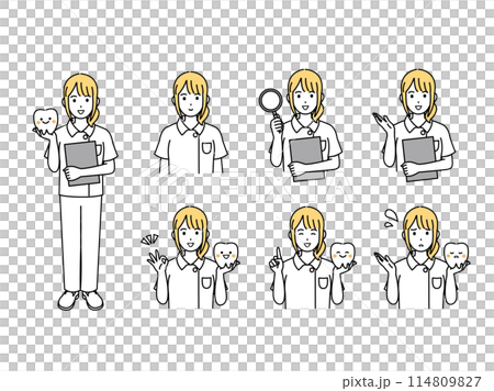 歯医者、歯科衛生士の女性のイラストセット 114809827