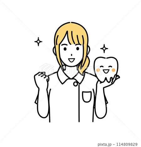 歯の健康を応援する歯医者、歯科衛生士の女性のイラスト 114809829