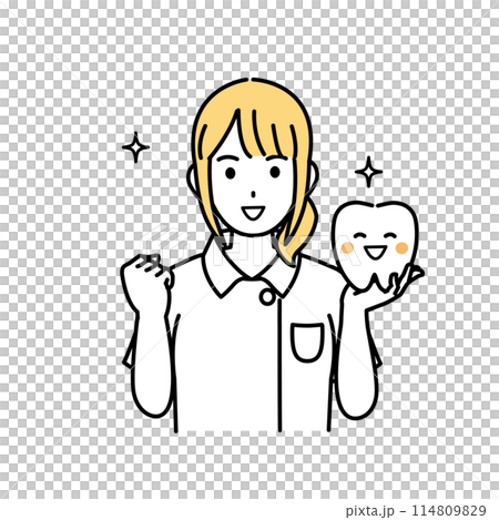 女牙醫和牙科保健員支持牙齒健康的插圖 114809829