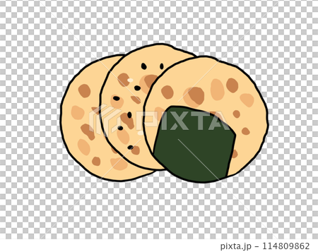 重なった3枚の丸いおせんべいのイラスト 114809862