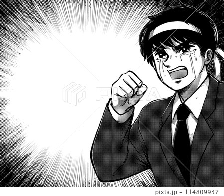集中線アイキャッチ・鉢巻を巻いた熱血男のイラスト 114809937