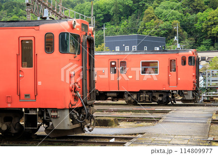 車両基地で並ぶキハ40形気動車とキハ47形気動車 114809977