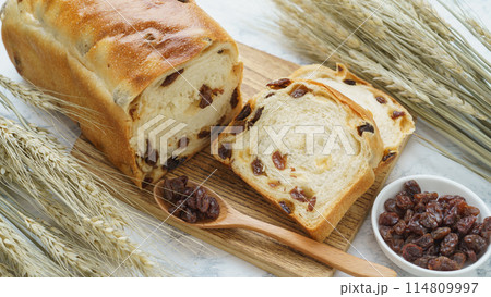 レーズンパン・イメージ｜レーズンパンとレーズンと麦穂 114809997