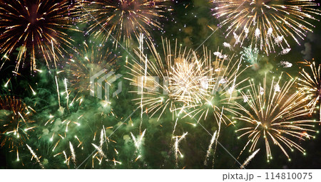Green Firework celebrate anniversary happy new year 2024, 4th of july holiday festival. Green firework in night time celebrate national holiday. Countdown to new year 2024 festival party time event Green Firework celebrate anniversary happy new year 2024, 4th of july holiday festival. Green firework in night time celebrate national holiday. Countdown to new year 2024 festival party time event 114810075