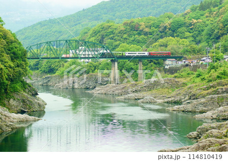 秘境の絶景：吉野川橋りょうを渡る特急四国まんなか千年ものがたり 114810419