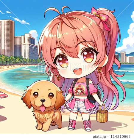 ハワイで冒険！ちびアイドルとゴールデンレトリバーのワイキキビーチストーリー 114810663