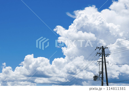 夏の青空と入道雲と電柱 夏の青空と入道雲と電柱 114811381