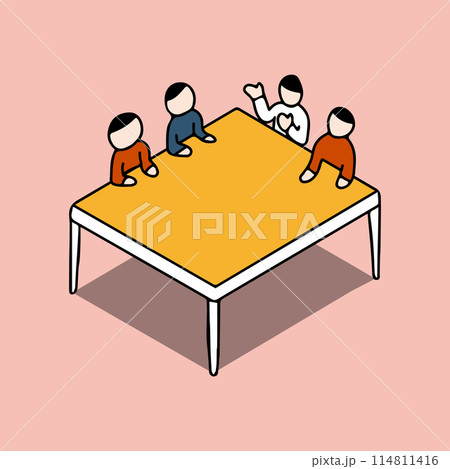 テーブルで会話する人々のイメージイラスト　家族・チーム・友達 114811416
