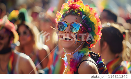 Joyful celebration at pride parade 114811842