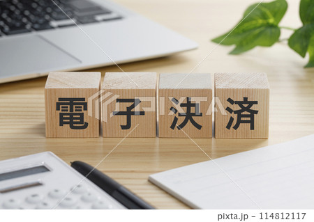 電子決済と書かれた積み木のブロック 電子決済と書かれた積み木のブロック 114812117
