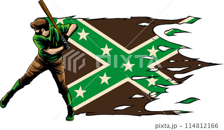 Vector illustration of a baseball player hitting the ball. Beautiful sport themed poster. Abstract background, summer sports, team game 114812166