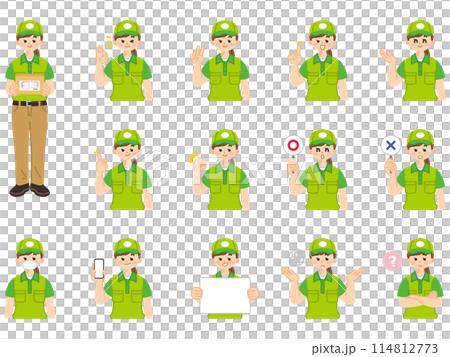 女快遞員臉部表情與手勢插畫素材集 114812773