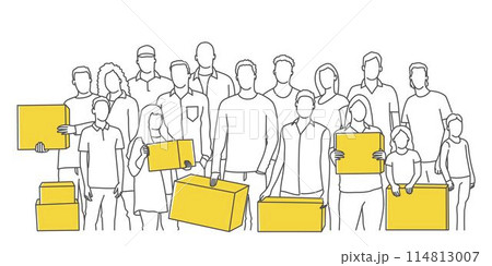 A group of people holding boxes 114813007