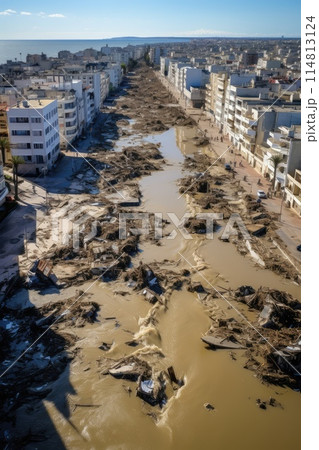 Aerial View of a Devastated Urban Area Following a Cataclysm Aerial View of a Devastated Urban Area Following a Cataclysm 114813124