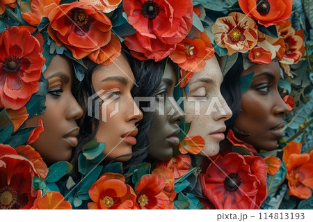 Ethereal Beauty Amidst A Blooming Floral Oasis Reflecting Diverse Elegance 114813193