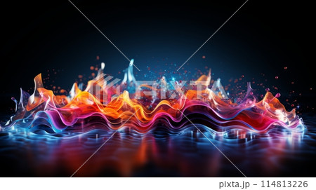 Vivid Neon Flames and Droplets in a Surreal Dark Background Illustration 114813226