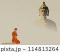 Buddhist monks kneel and worship Buddha statues.gray background 114813264