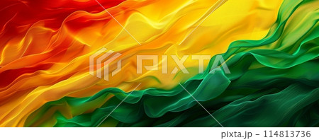 Lithuanian flag backdrop with vibrant fluid texture and abstract colorful waves in red, yellow, and green 114813736