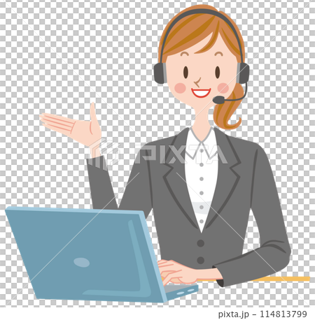 Operator using a headset to guide a woman at the support center Operator using a headset to guide a woman at the support center 114813799