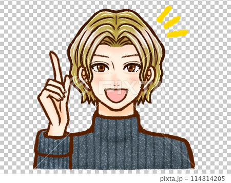 ハイネックのセーターを着た金髪パーマの大人男性のイラスト素材2 ハイネックのセーターを着た金髪パーマの大人男性のイラスト素材2 114814205