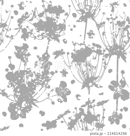 Seamless gray pattern of field grass. Hand drawing. Not AI. Vector illustration Seamless gray pattern of field grass. Hand drawing. Not AI. Vector illustration 114814298