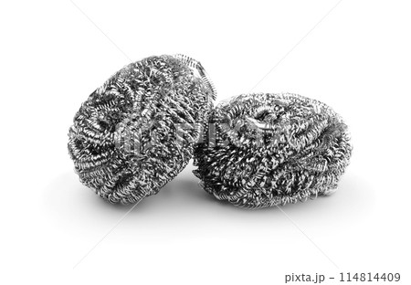 Metal dish sponges isolated on white. 114814409
