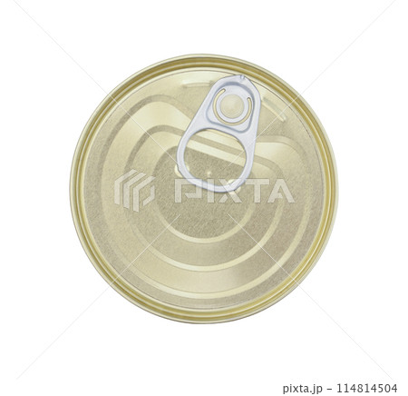 Closed metal tin can isolated on white. Closed metal tin can isolated on white. 114814504