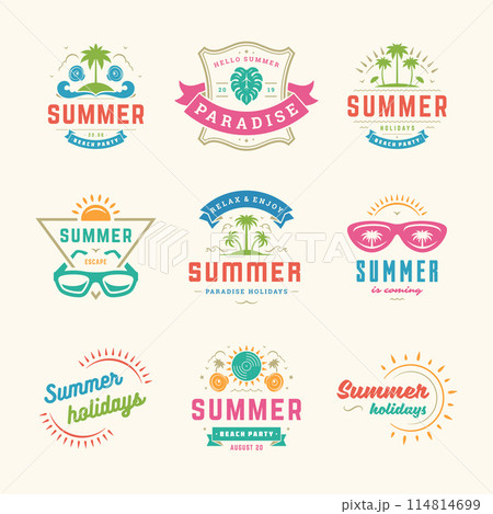 Summer holidays labels and badges retro typography design set. Summer holidays labels and badges retro typography design set. 114814699