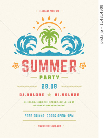 Summer party poster or flyer retro design template. Summer party poster or flyer retro design template. 114814909