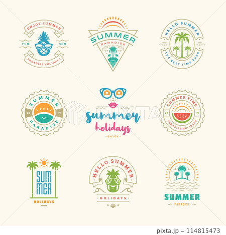 Summer holidays labels and badges retro typography design set. 114815473