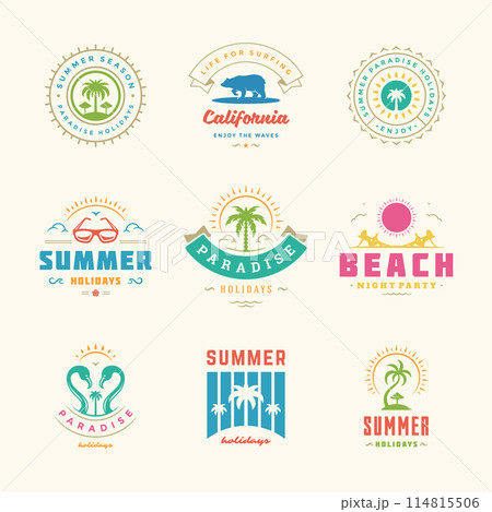 Summer holidays labels and badges retro typography design set. 114815506