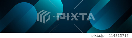 Dark blue abstract background with shiny geometric shape graphic. Modern blue gradient rounded rectangle design. Dynamic shapes. Horizontal banner template. Vector illustration Dark blue abstract background with shiny geometric shape graphic. Modern blue gradient rounded rectangle design. Dynamic shapes. Horizontal banner template. Vector illustration 114815715