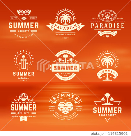 Summer holidays labels and badges retro typography design set. 114815901