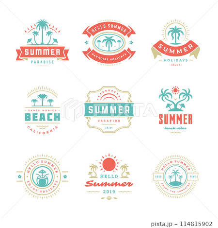 Summer holidays labels and badges retro typography design set. 114815902